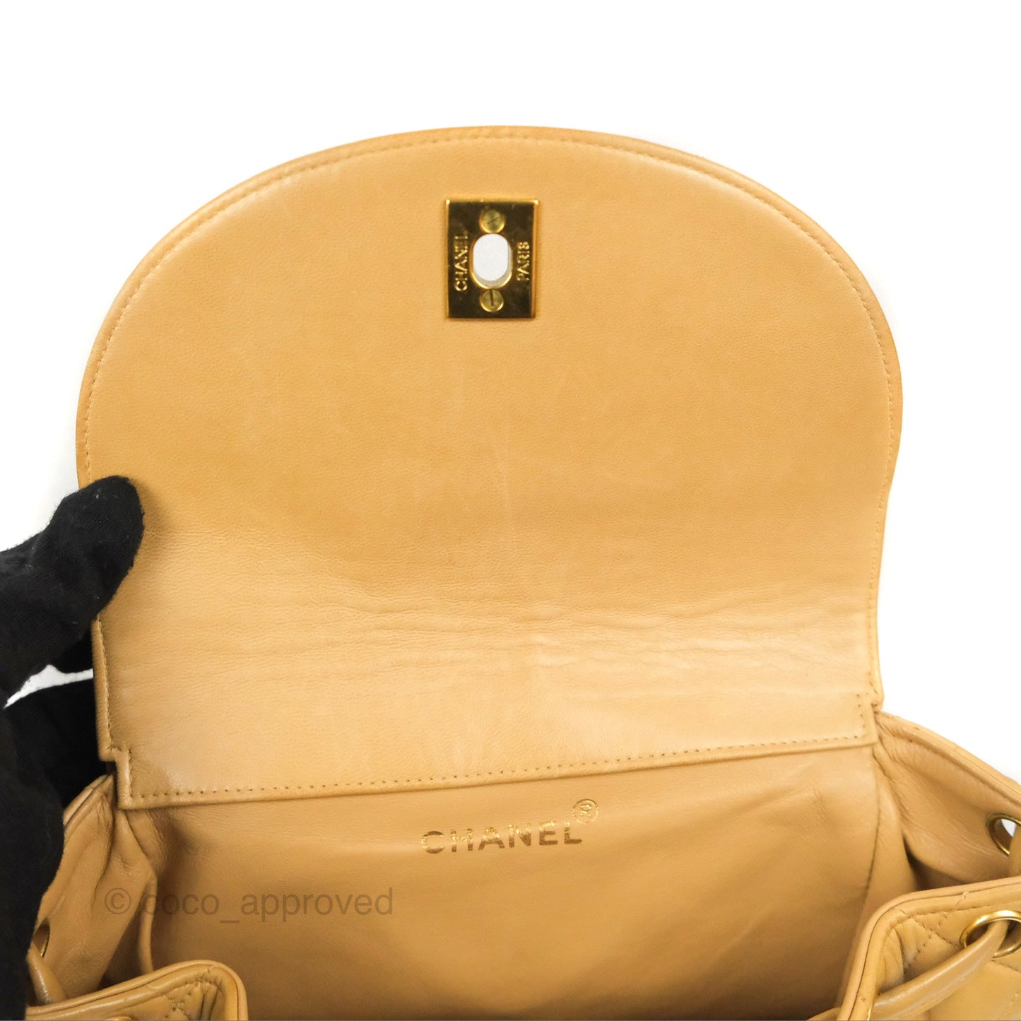 Chanel Vintage CC Duma Backpack Beige Lambskin 24K Gold Hardware