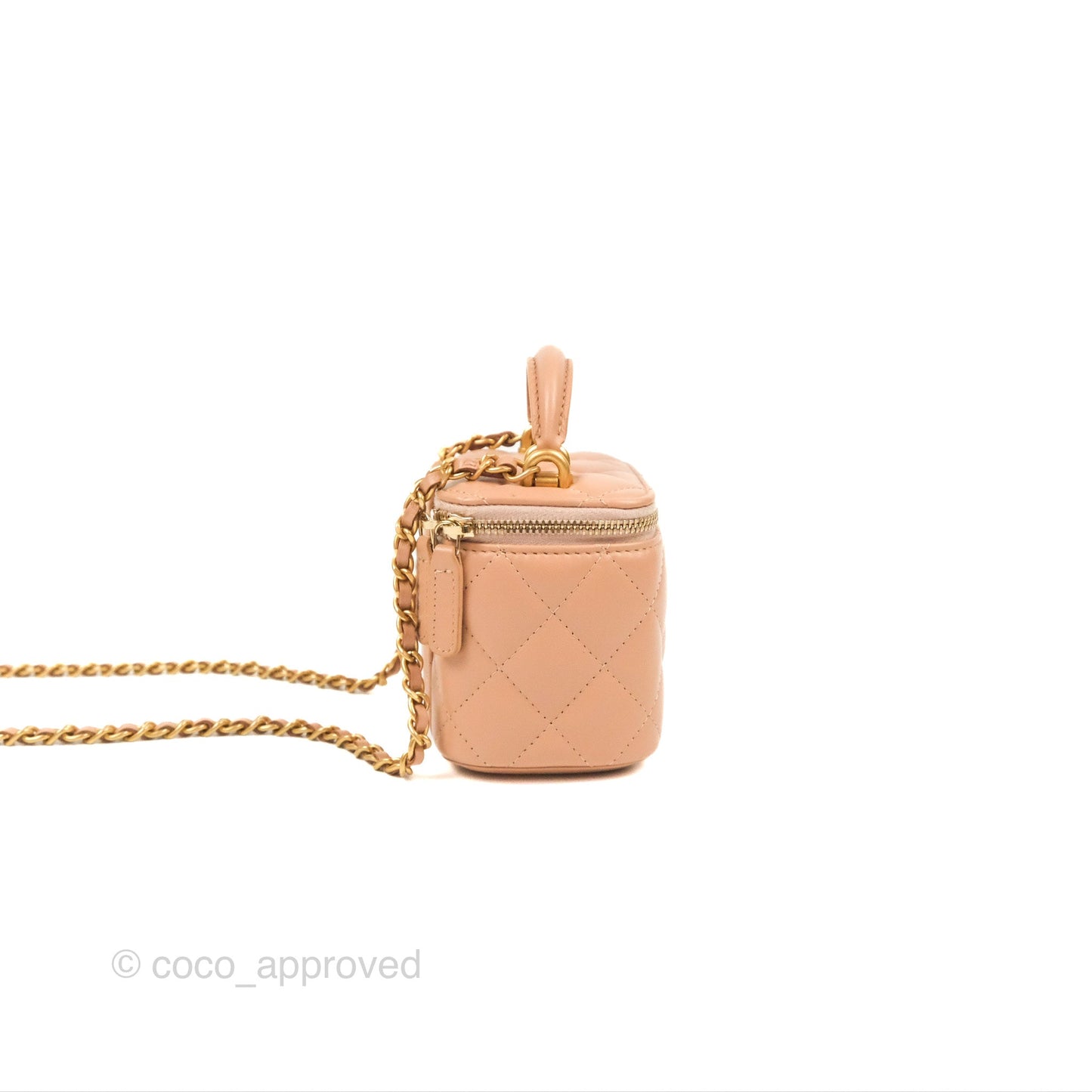 Chanel Mini Top Handle Vanity With Chain Beige Lambskin Aged Gold Hardware