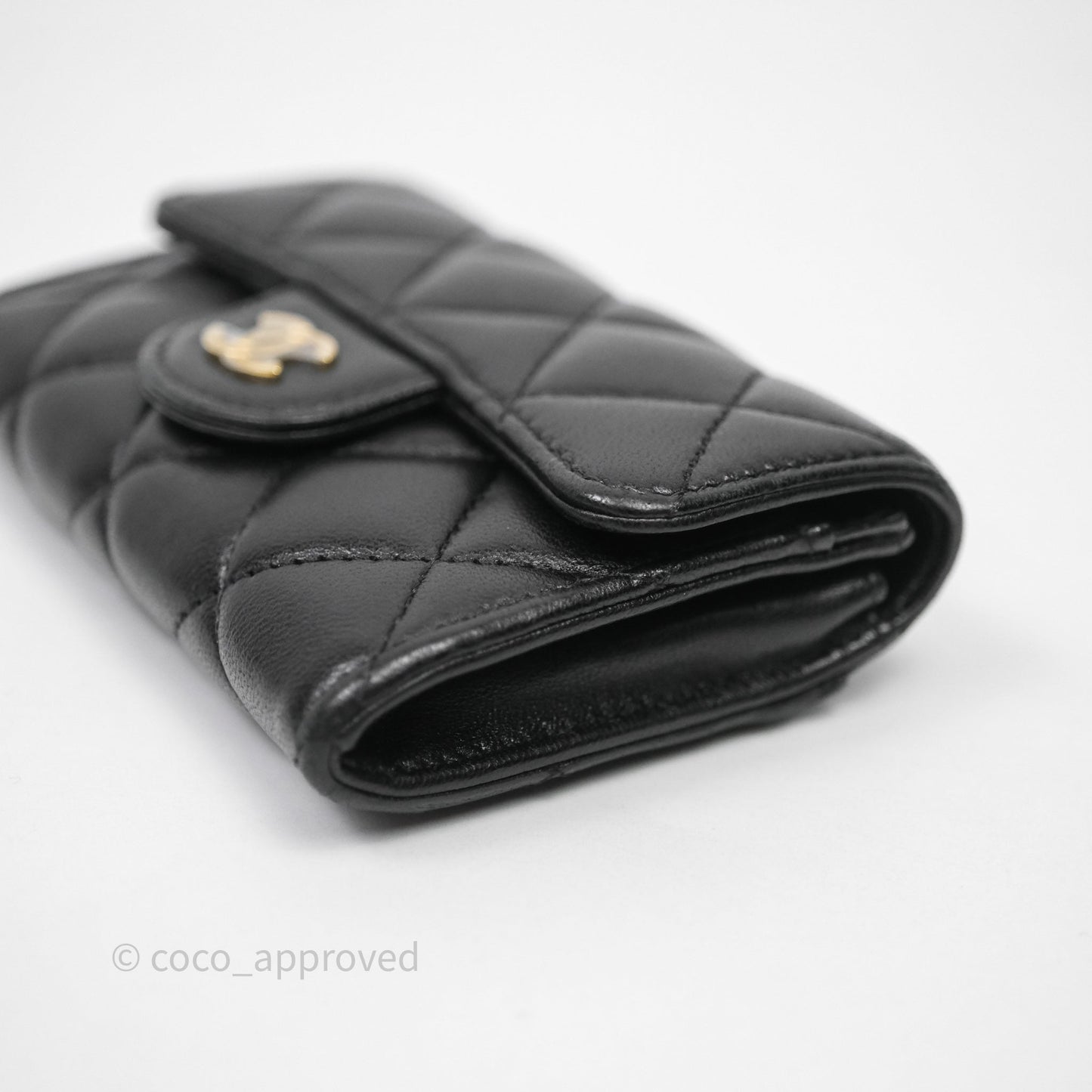Chanel Quilted Flap Card Holder Black Lambskin Gold Hardware