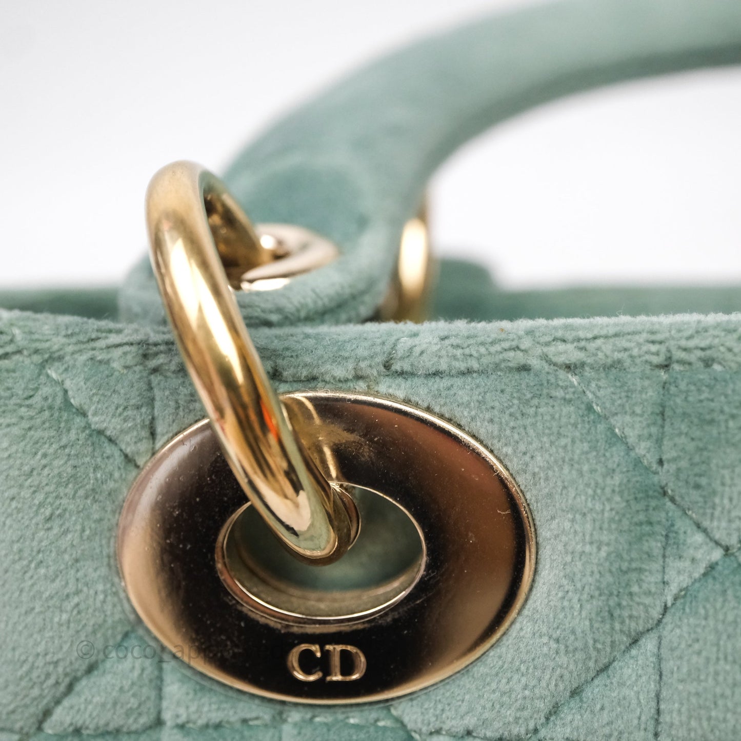 Christian Dior Mini Lady Dior Green Suede Cannage Gold Hardware