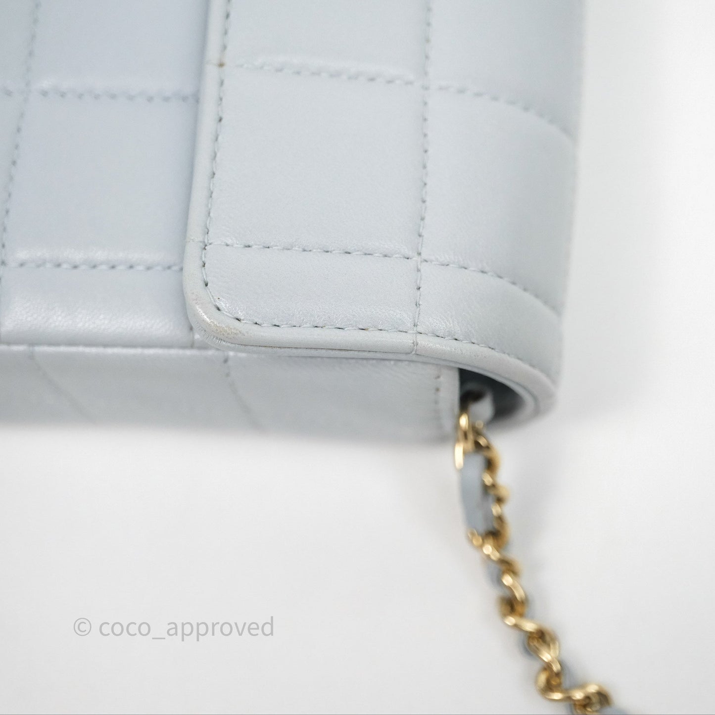 Chanel East West Chocolate Bar Flap Bag Blue Lambskin 24K Gold Hardware