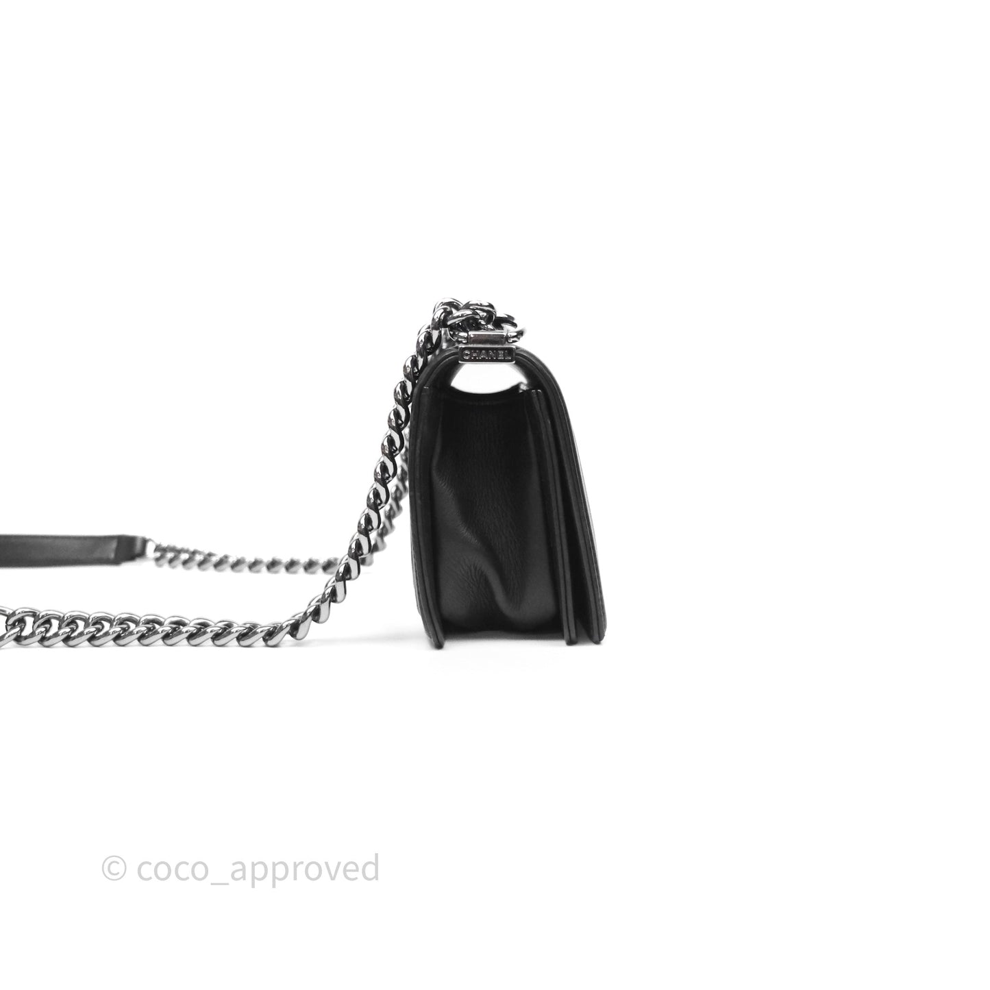 Chanel Small Boy Beaded Chevron Black Lambskin Silver Hardware