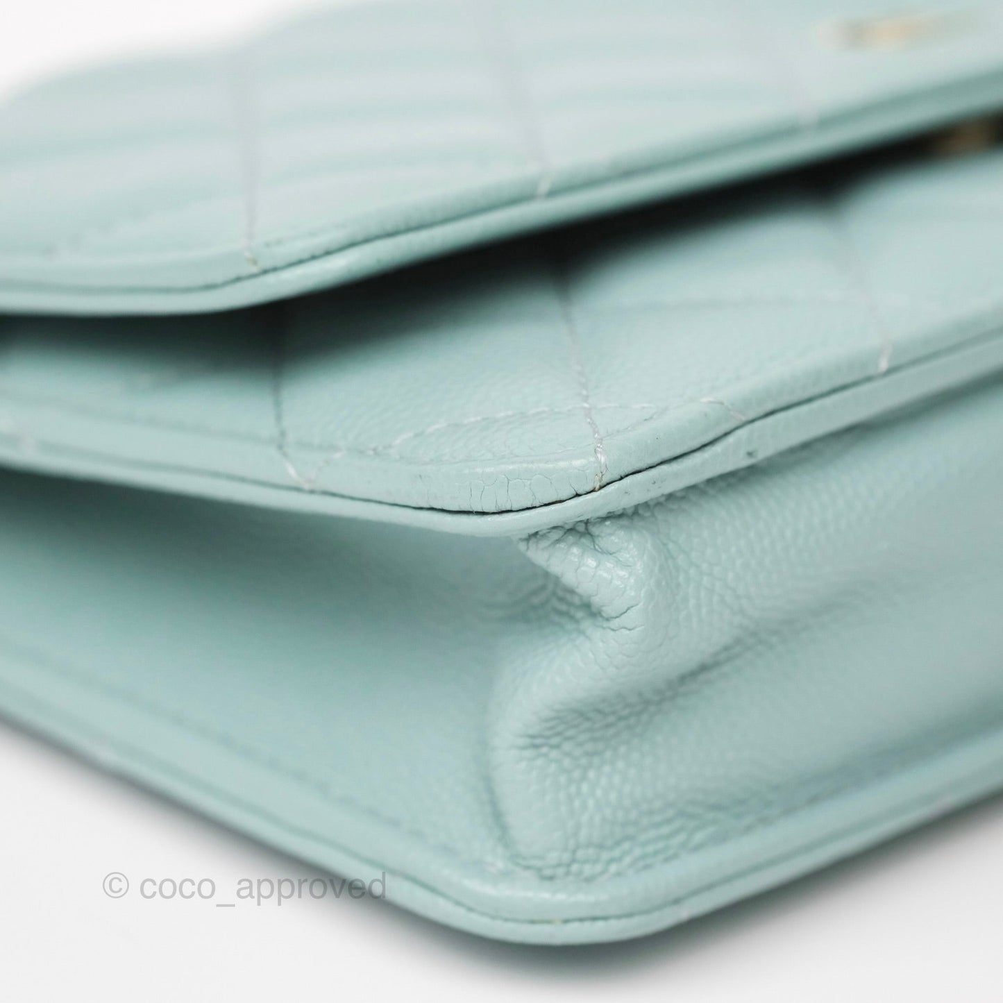 Chanel Quilted Classic Wallet On Chain WOC Tiffany Blue Caviar Gold Hardware