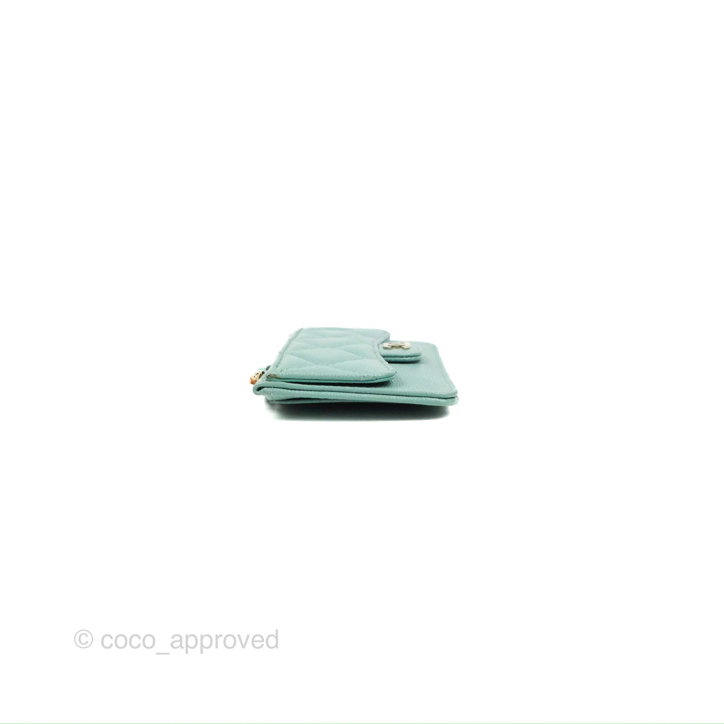Chanel Quilted Zip Flap Card Holder Tiffany Blue Caviar Gold Hardware