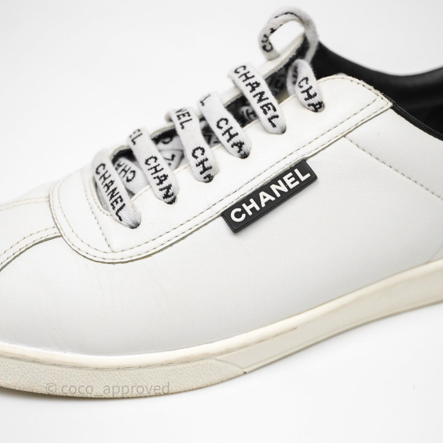 Chanel Logo Pull Tab Lace-up Sneakers White & Black Size 37.5