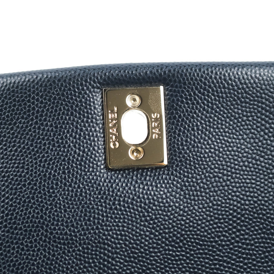 Chanel Mini Coco Handle Quilted Navy Caviar Gold Hardware Lizard Embossed Handle