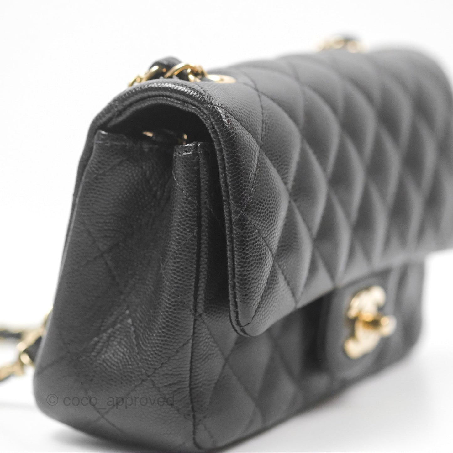 Chanel Quilted Mini Rectangular Black Caviar Gold Hardware 17B