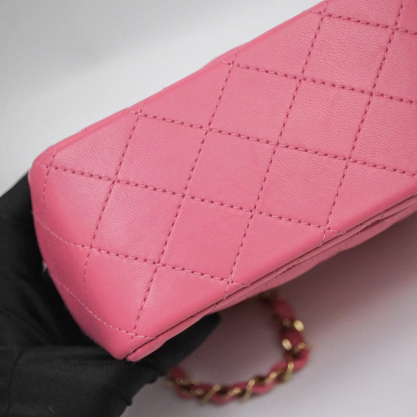 Chanel Quilted Mini Square Pink Lambskin Gold Hardware