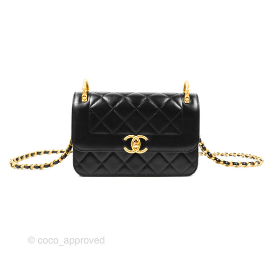 Chanel Mini Diana Flap Bag Black Calfskin Aged Gold Hardware 21B