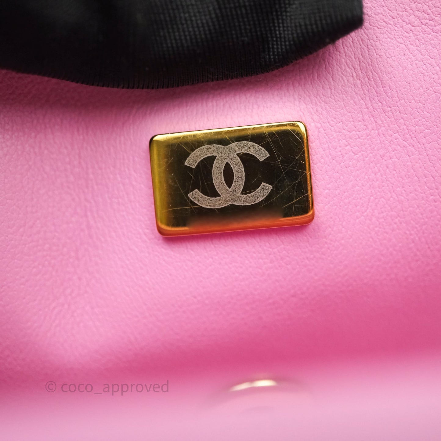 Chanel Top Handle Mini Rectangular Flap Black/Pink Lambskin Gold Hardware 23P