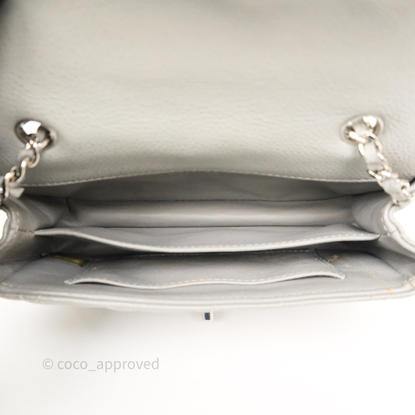 Chanel Extra Mini Rectangular Flap Quilted Light Grey Caviar Silver Hardware