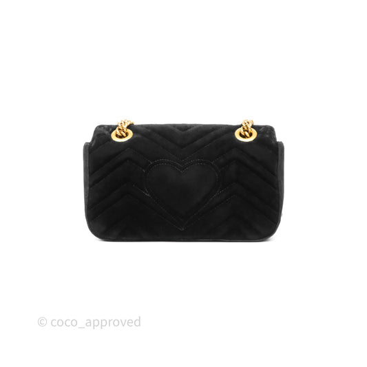 Gucci Mini Marmont Velvet Black Aged Gold Hardware
