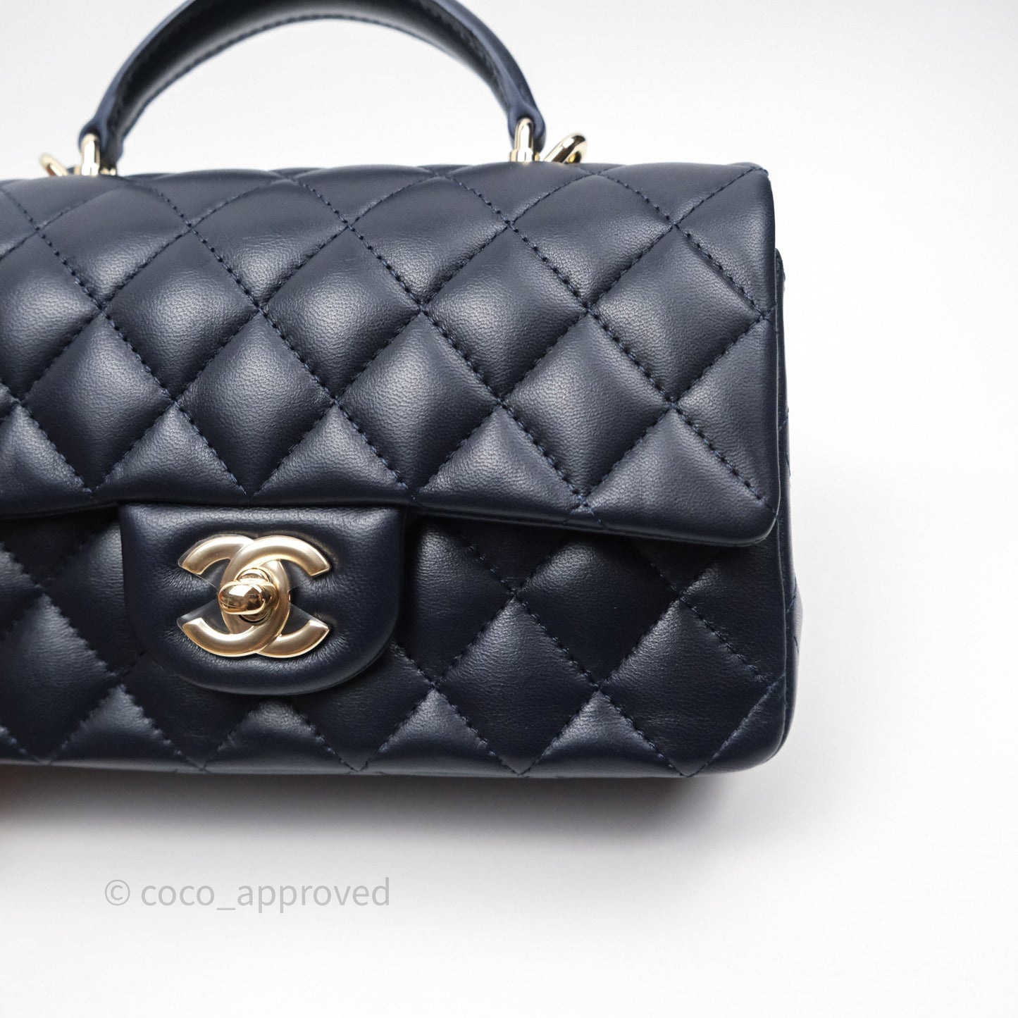 Chanel Top Handle Mini Rectangular Flap Bag Navy Lambskin Gold Hardware