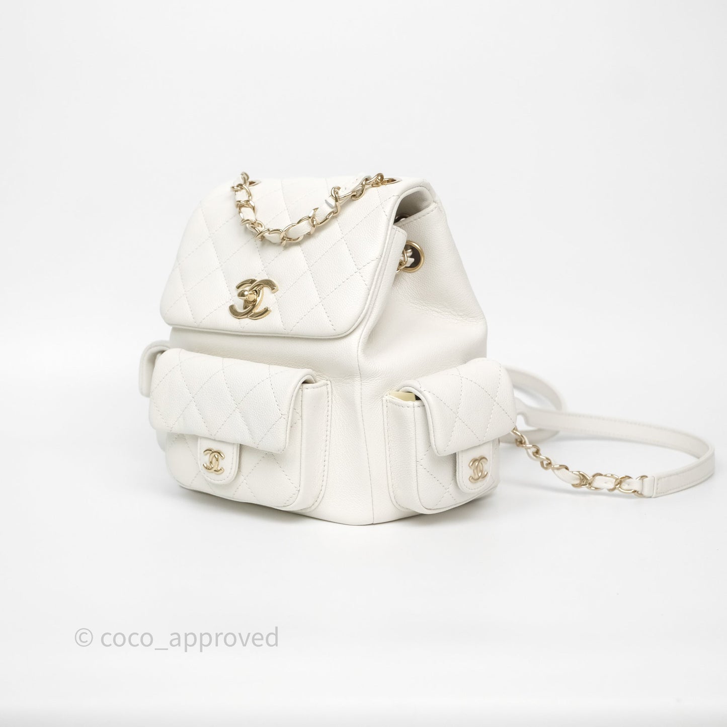 Chanel Duma Backpack White Caviar Gold Hardware 23K