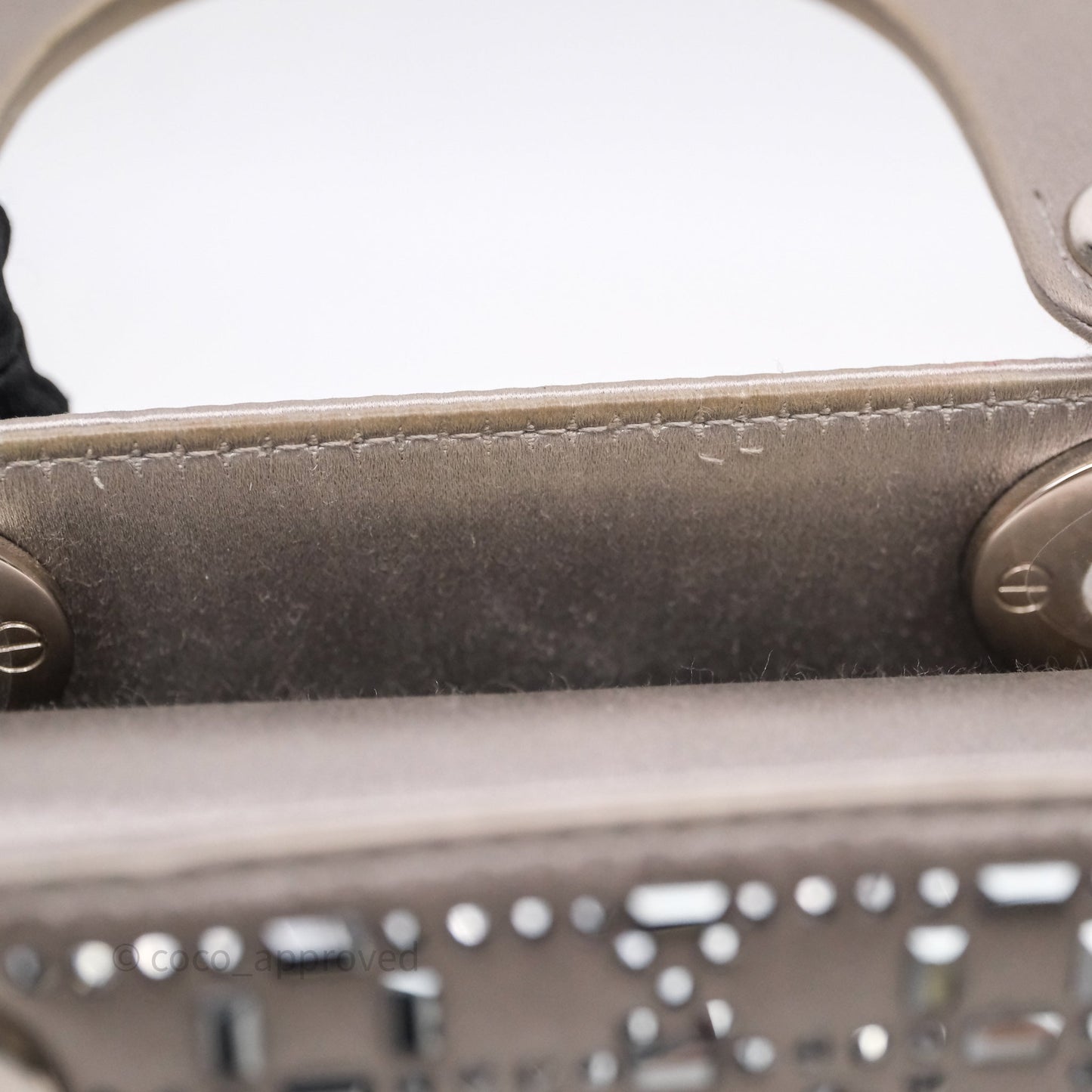 Christian Dior Mini Lady Dior Bag Grey Strass Cannage Satin Silver Hardware