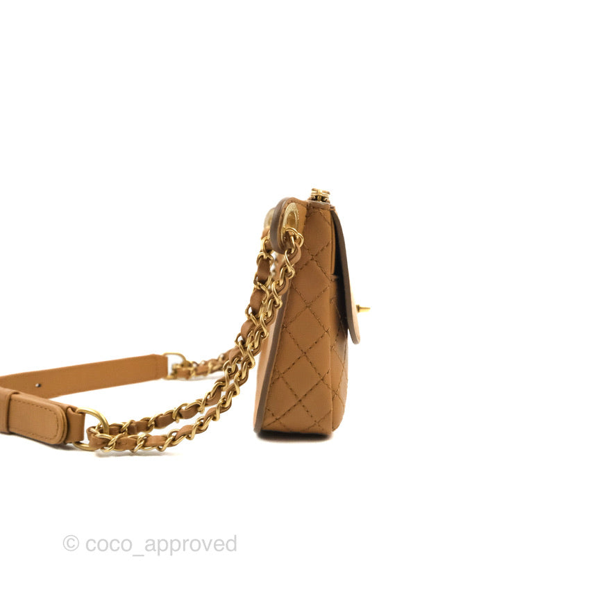 Chanel Flap Waist Bag with Leather & Tweed Coin Purses Dark Beige Calfskin