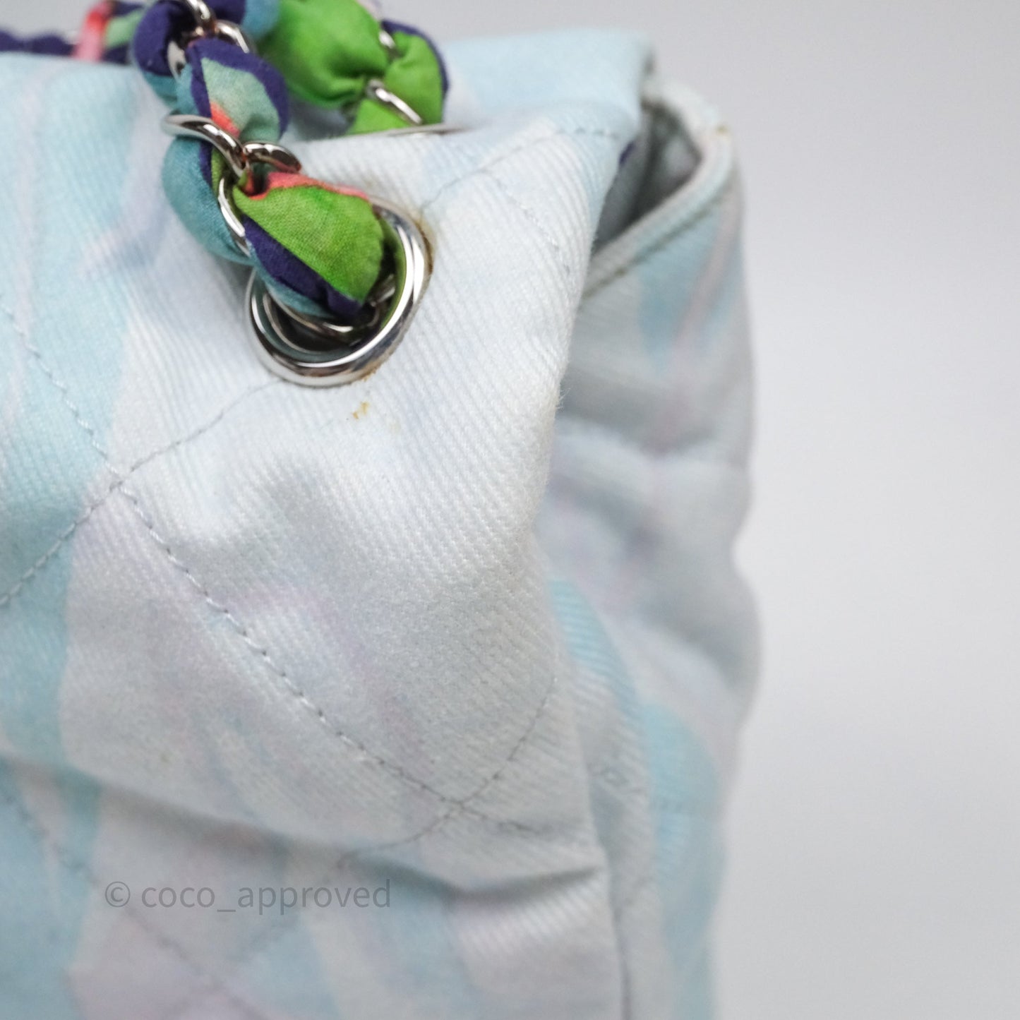 Chanel Single Flap Bag Blue Watercolour Denim Silver Hardware