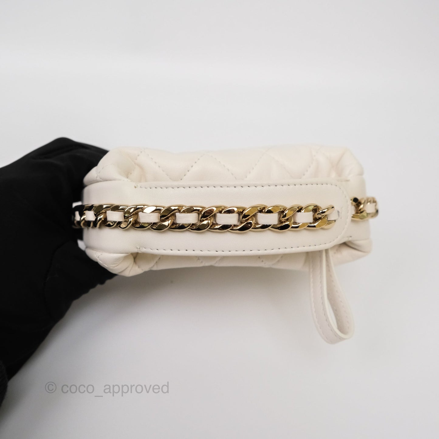 Chanel Chain Around Mini Hobo Pouch White Lambskin Gold Hardware 23C
