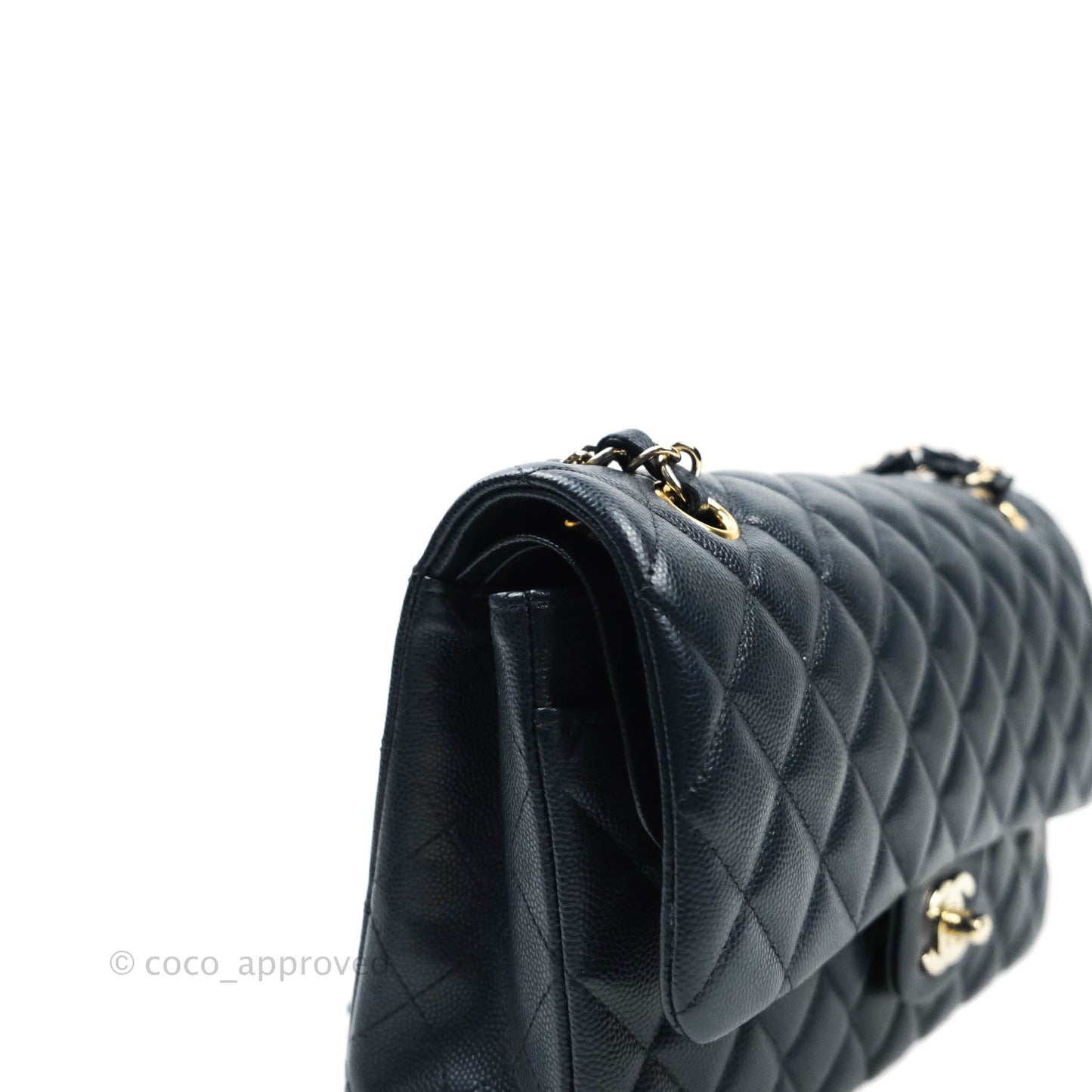 Chanel Quilted M/L Medium Double Flap Navy Caviar Gold Hardware