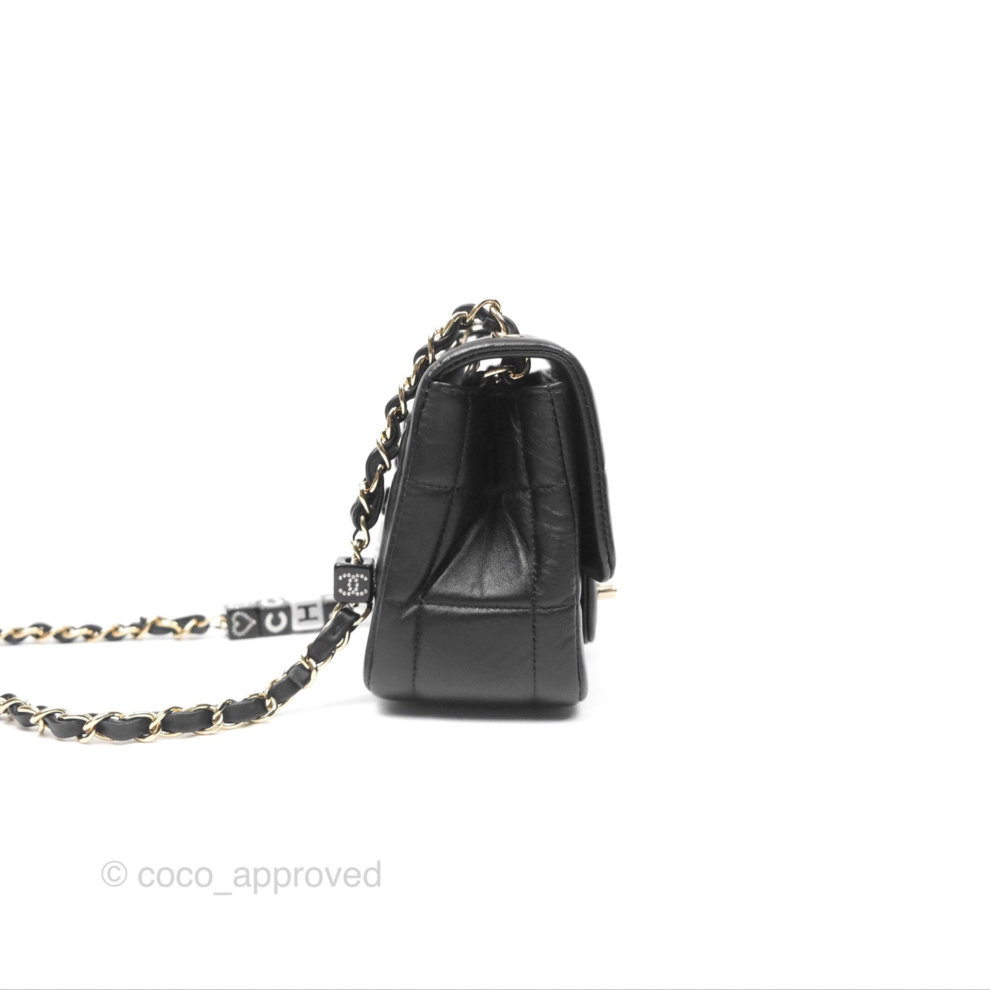 Chanel Mini Monacoco Flap With Dice Logo Chain Lambskin Black Gold Hardware 23C