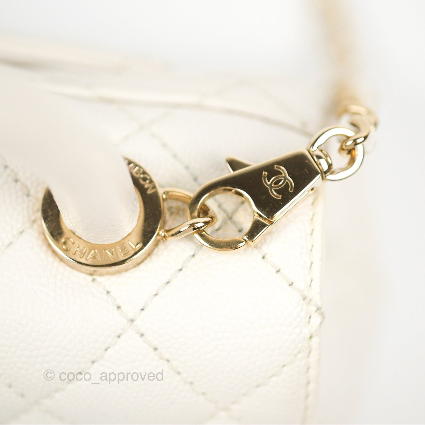 Chanel Mini Coco Handle Quilted Ivory White Caviar Gold Hardware