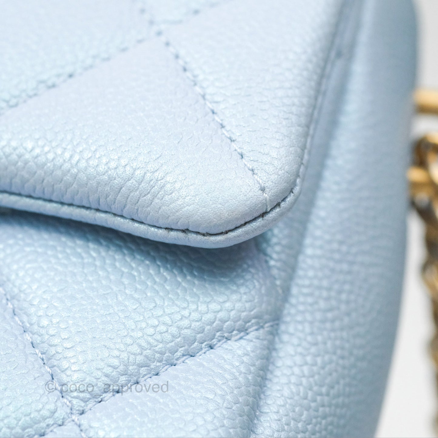 Chanel Quilted My Perfect Mini Iridescent Blue Caviar Aged Gold Hardware