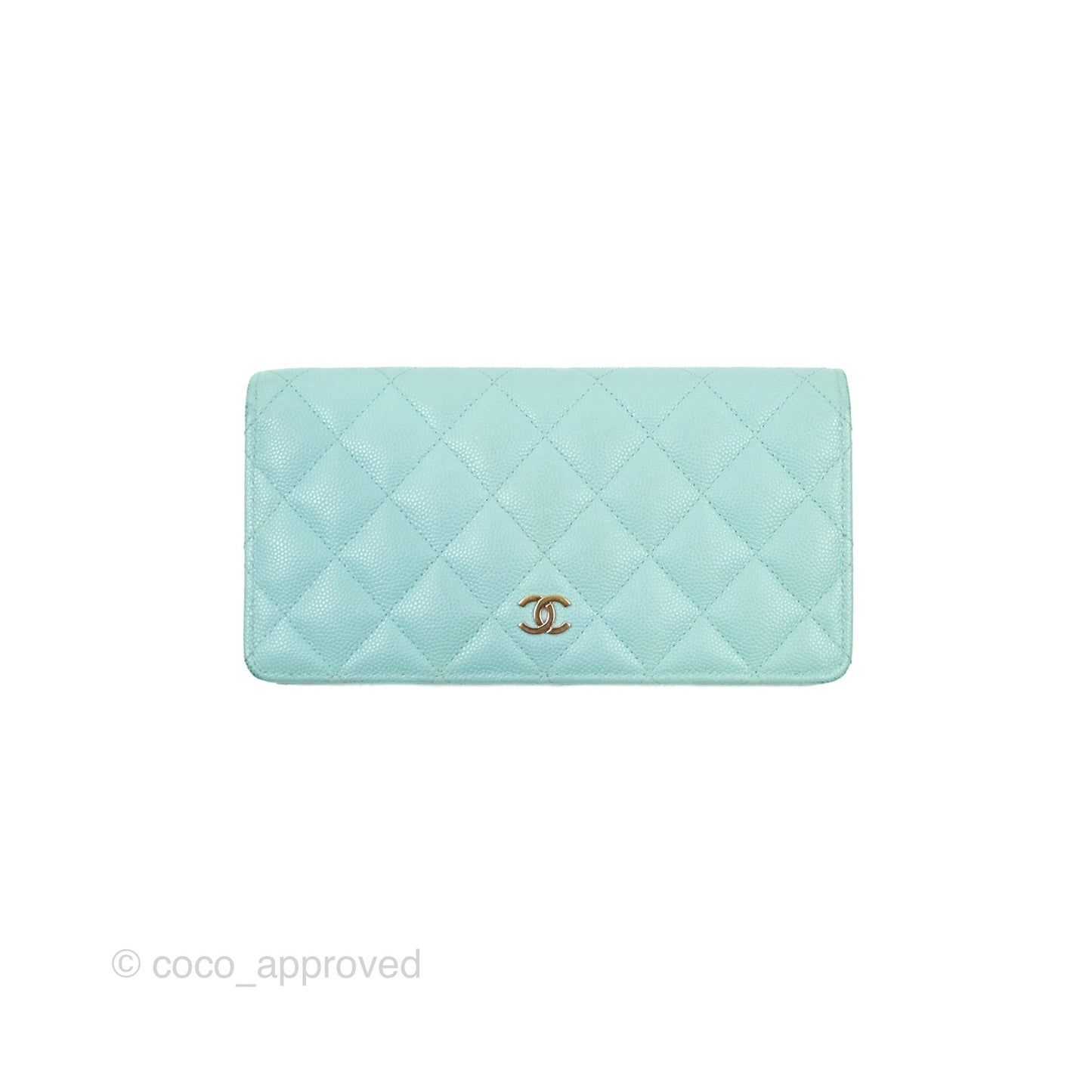 Chanel Classic Quilted Long Wallet Tiffany Blue Caviar Gold Hardware