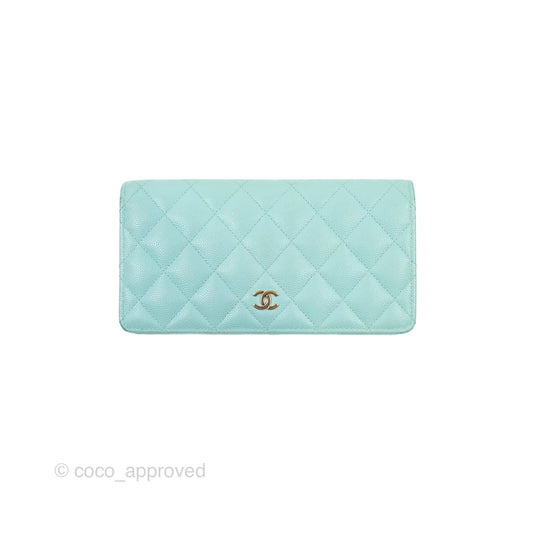 Chanel Classic Quilted Long Wallet Tiffany Blue Caviar Gold Hardware