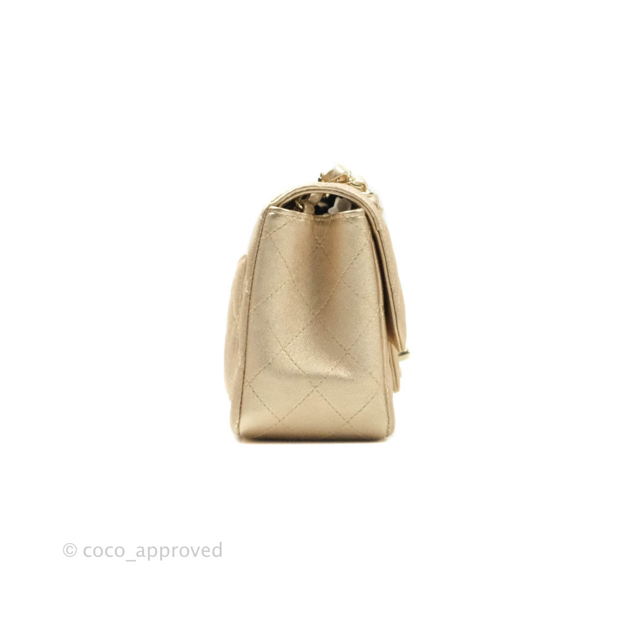 Chanel Classic Quilted Mini Square Flap Iridescent Gold Gold Hardware 21P