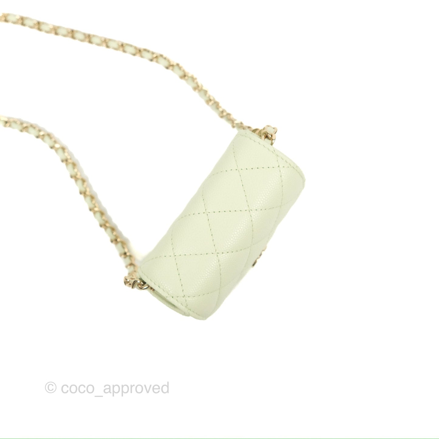 Chanel Mini Clutch With Chain Mint Green Caviar Gold Hardware 22C
