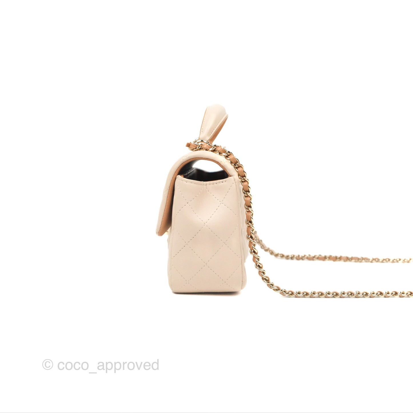 Chanel Top Handle Mini Rectangular Flap Bag Ecru/Beige Lambskin Gold Hardware 23P