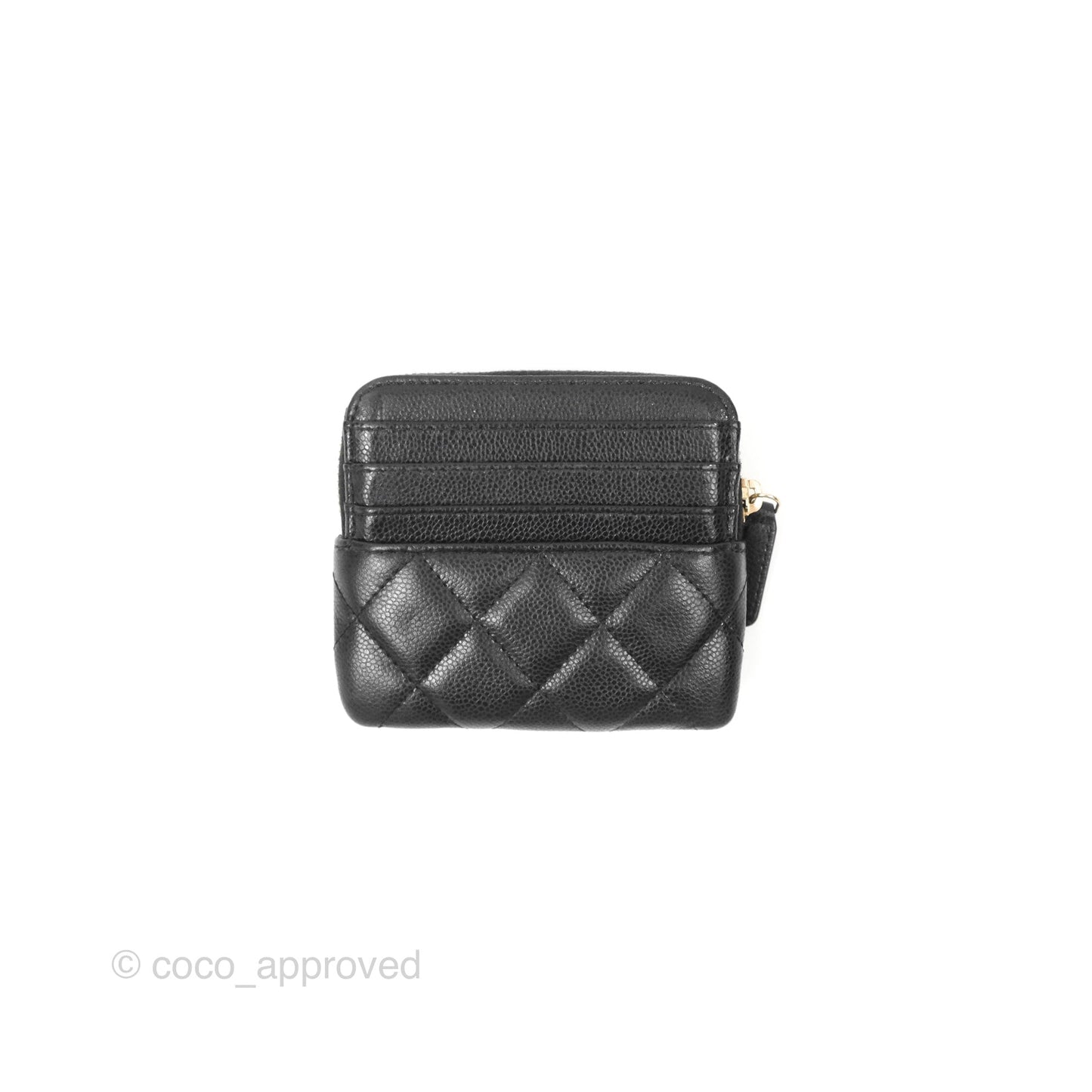 Chanel Zipped Coin Purse Card Holder Black Caviar Gold Hardware