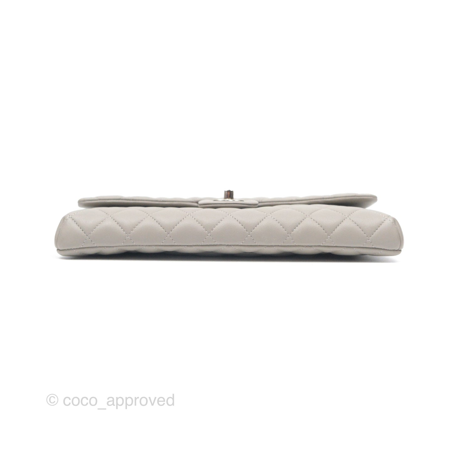 Chanel Classic Flap Clutch Quilted Light Grey Lambskin Silver Hardware