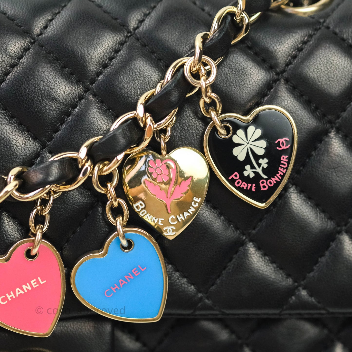 Chanel Classic M/L Medium Quilted Black Flap With Valentines Charms Lambskin Gold Hardware