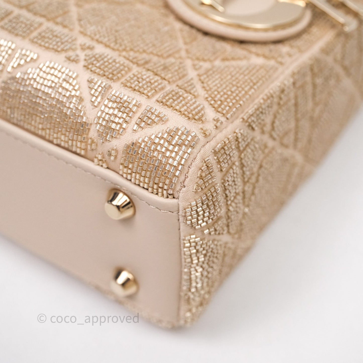 Christian Dior Mini Dior Caramel Beige Microbead-Embroidered Cotton with Cannage Motif