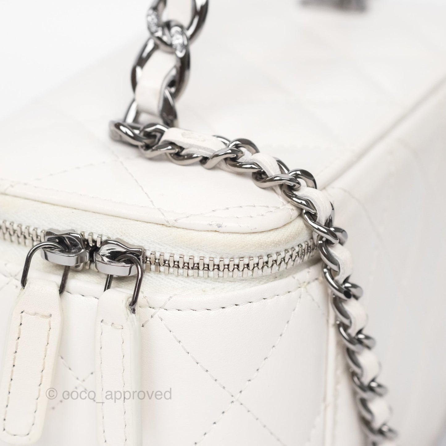 Chanel Crystals Top Handle Vanity Rectangular White Lambskin Gun Metal
