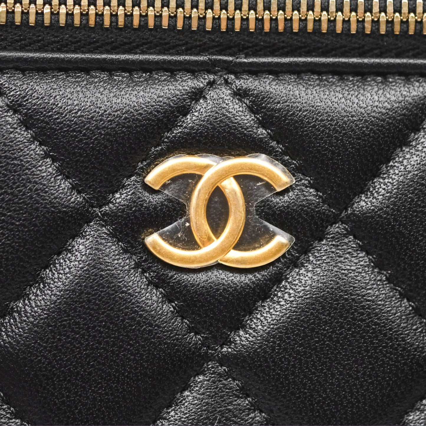 Chanel Vanity Rectangular Metal Top Handle Black Lambskin Aged Gold Hardware 22B