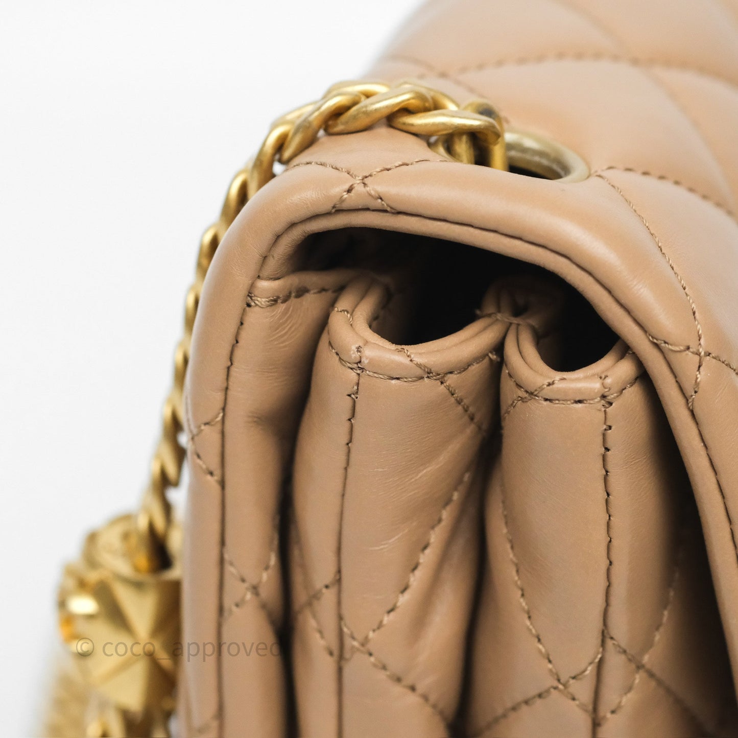 Chanel Medium All Slide Adjustable Chain Flap Bag Beige Lambskin Aged Gold Hardware