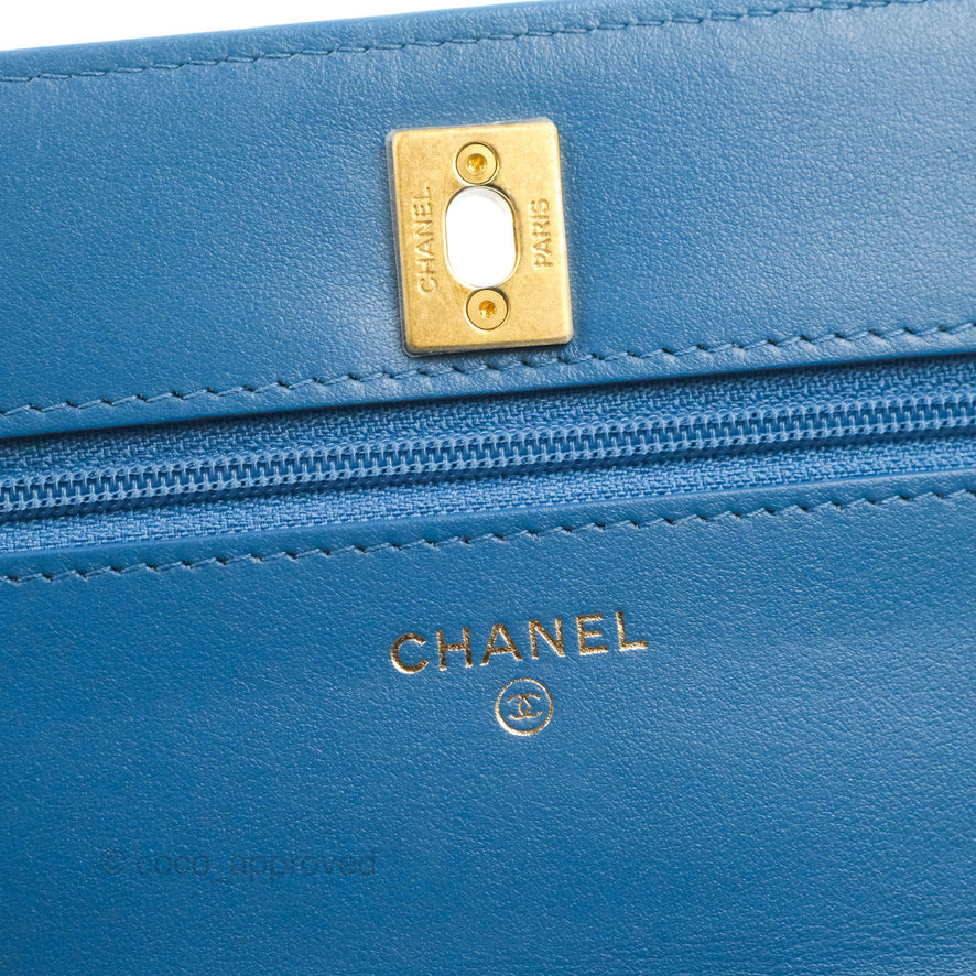 Chanel Quilted Pearl Crush Wallet on Chain WOC Denim Aged Gold Hardware