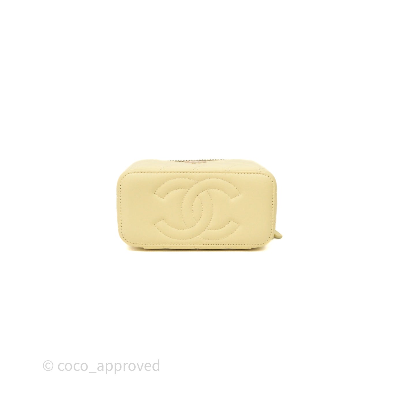 Chanel Quilted Vanity Rectangular with Camellia Adjustable Chain Yellow Lambskin