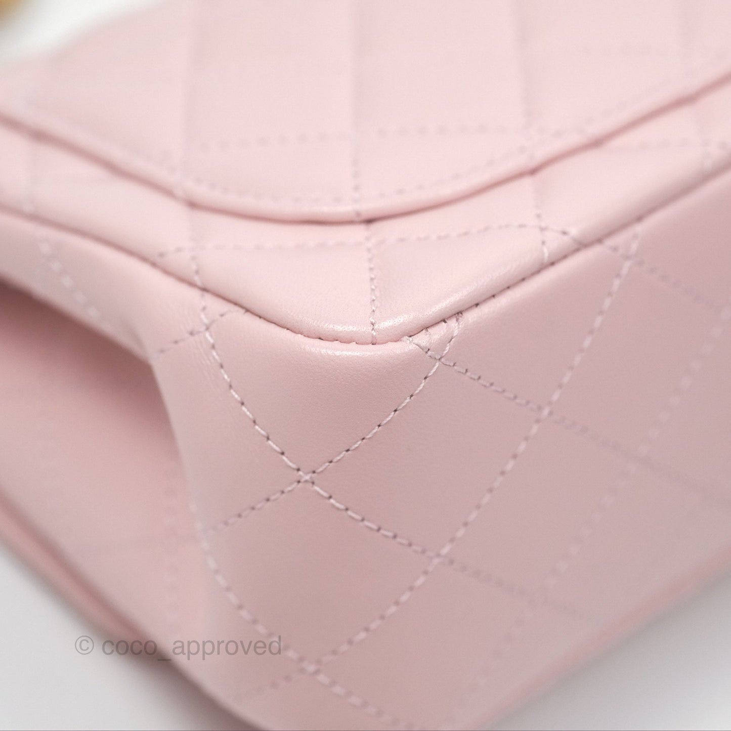 Chanel Pearl Crush Mini Square Quilted Light Pink Lambskin Aged Gold Hardware