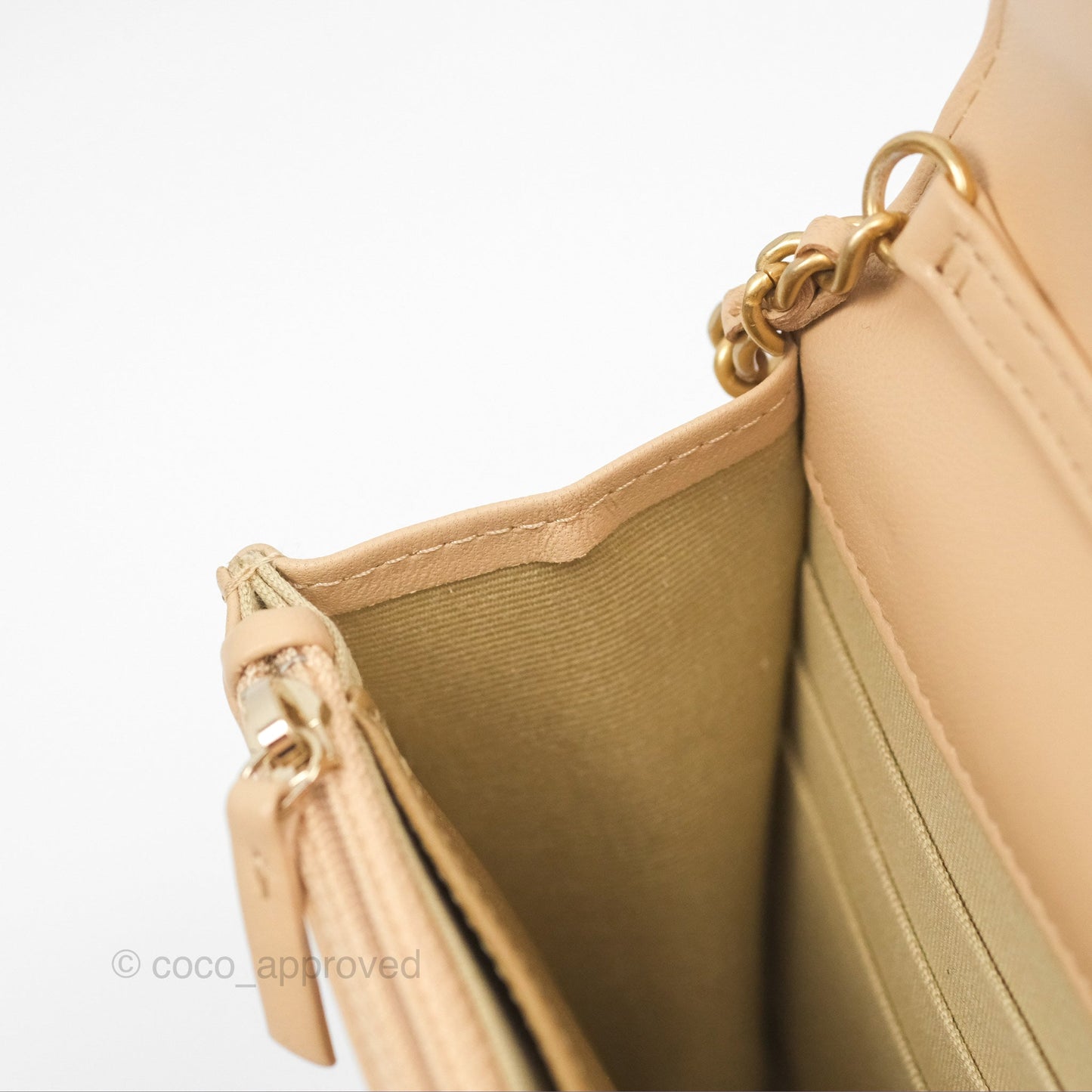 Chanel Quilted Pearl Crush Wallet on Chain WOC Beige Lambskin Aged Gold Hardware
