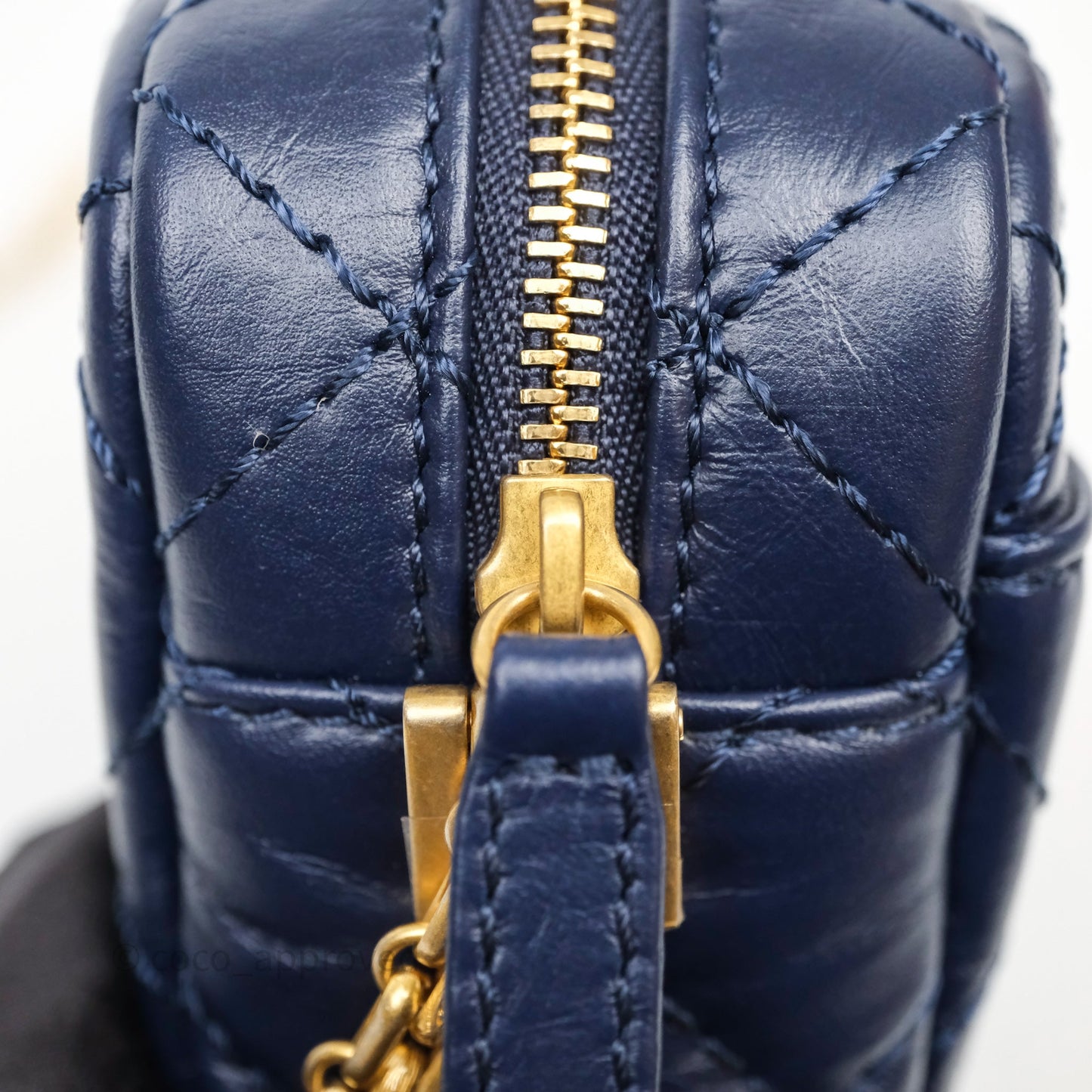 Chanel Quilted Mini Reissue Camera Case Navy Aged Calfskin Aged Gold Hardware