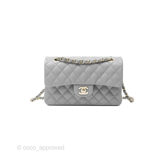 Chanel Small Classic Quilted Flap Grey Caviar Gold Hardware