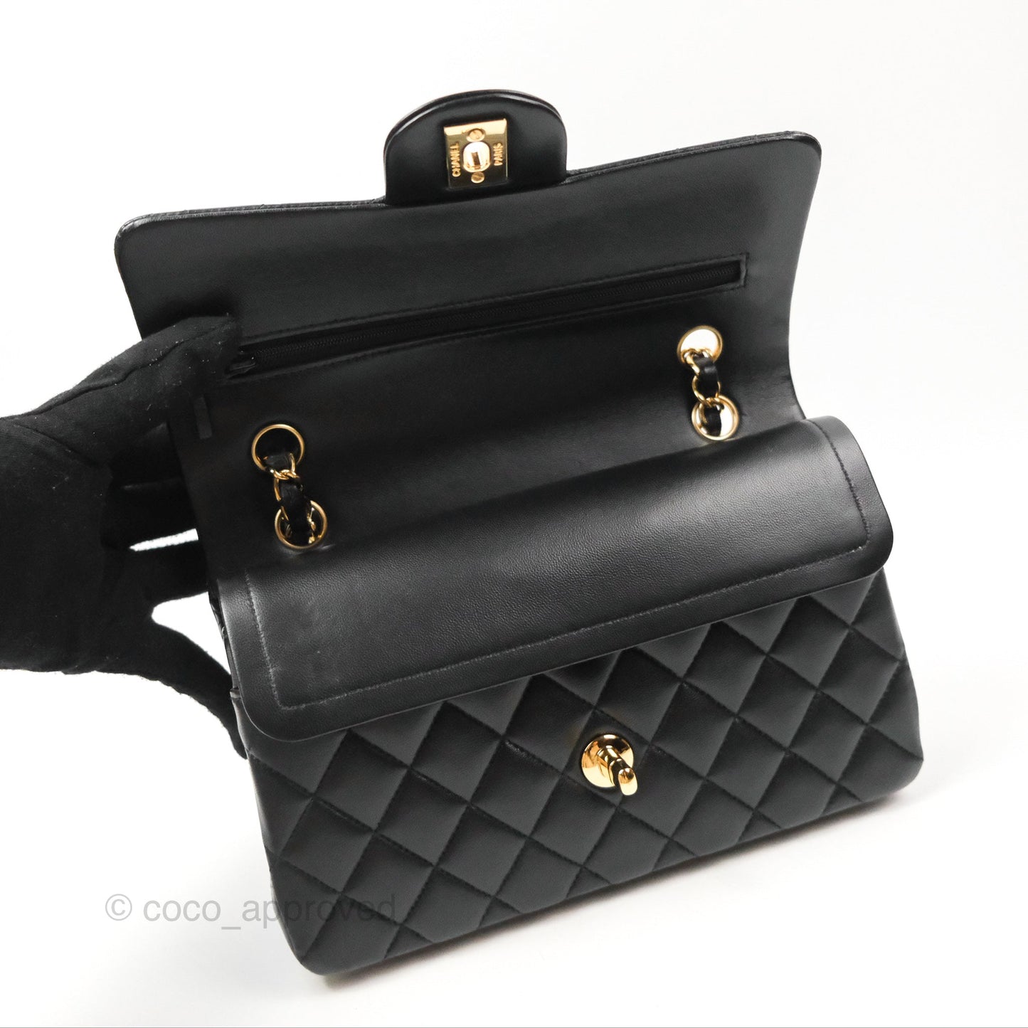 Chanel Small Classic Quilted Flap Black Lambskin Gold Hardware