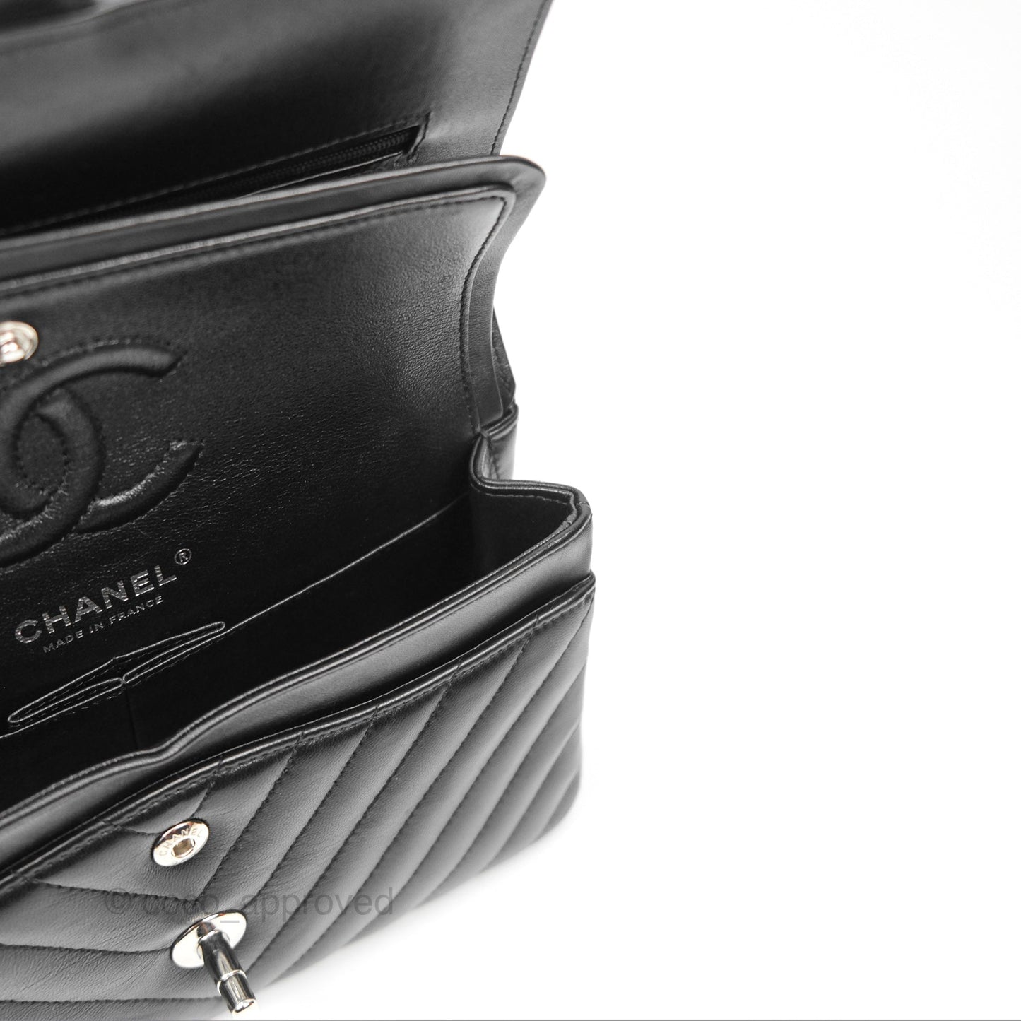 Chanel Small Classic Chevron Flap Black Lambskin Silver Hardware