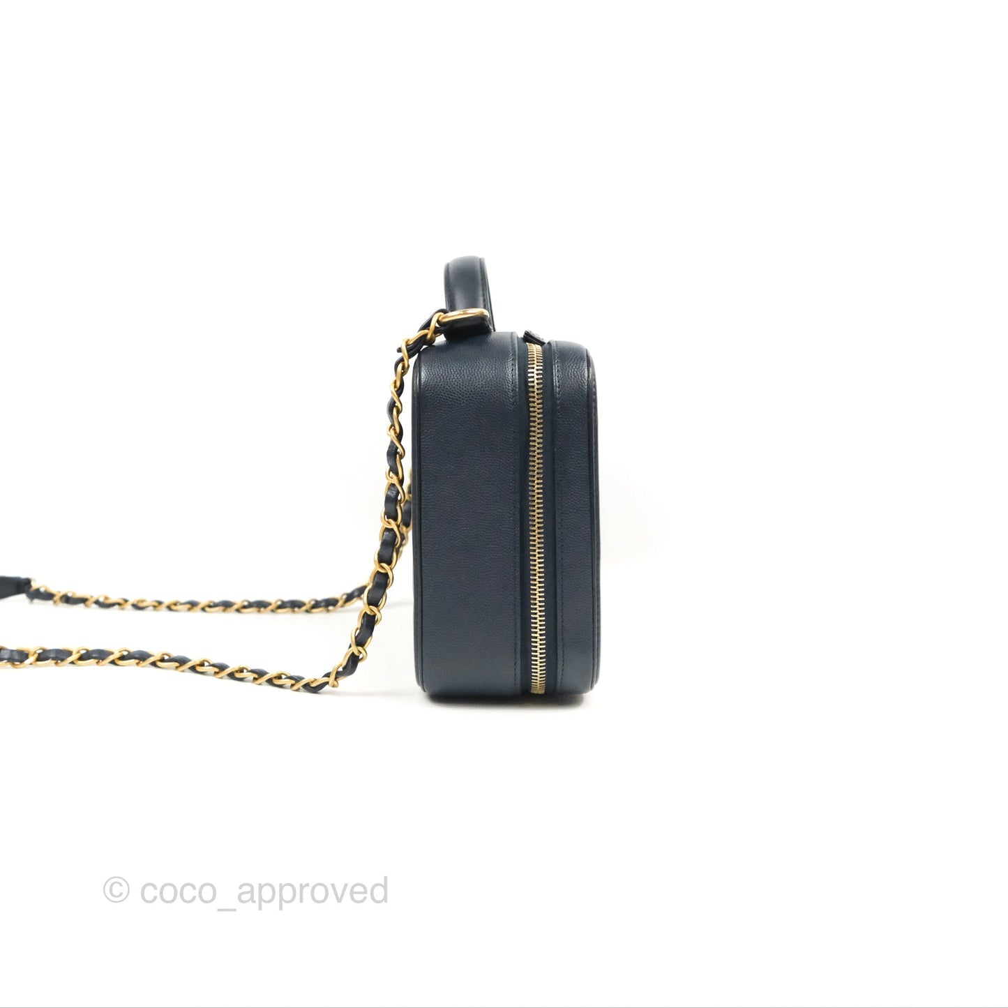Chanel Quilted Medium CC Filigree Vanity Case Dark Navy Caviar Gold Hardware