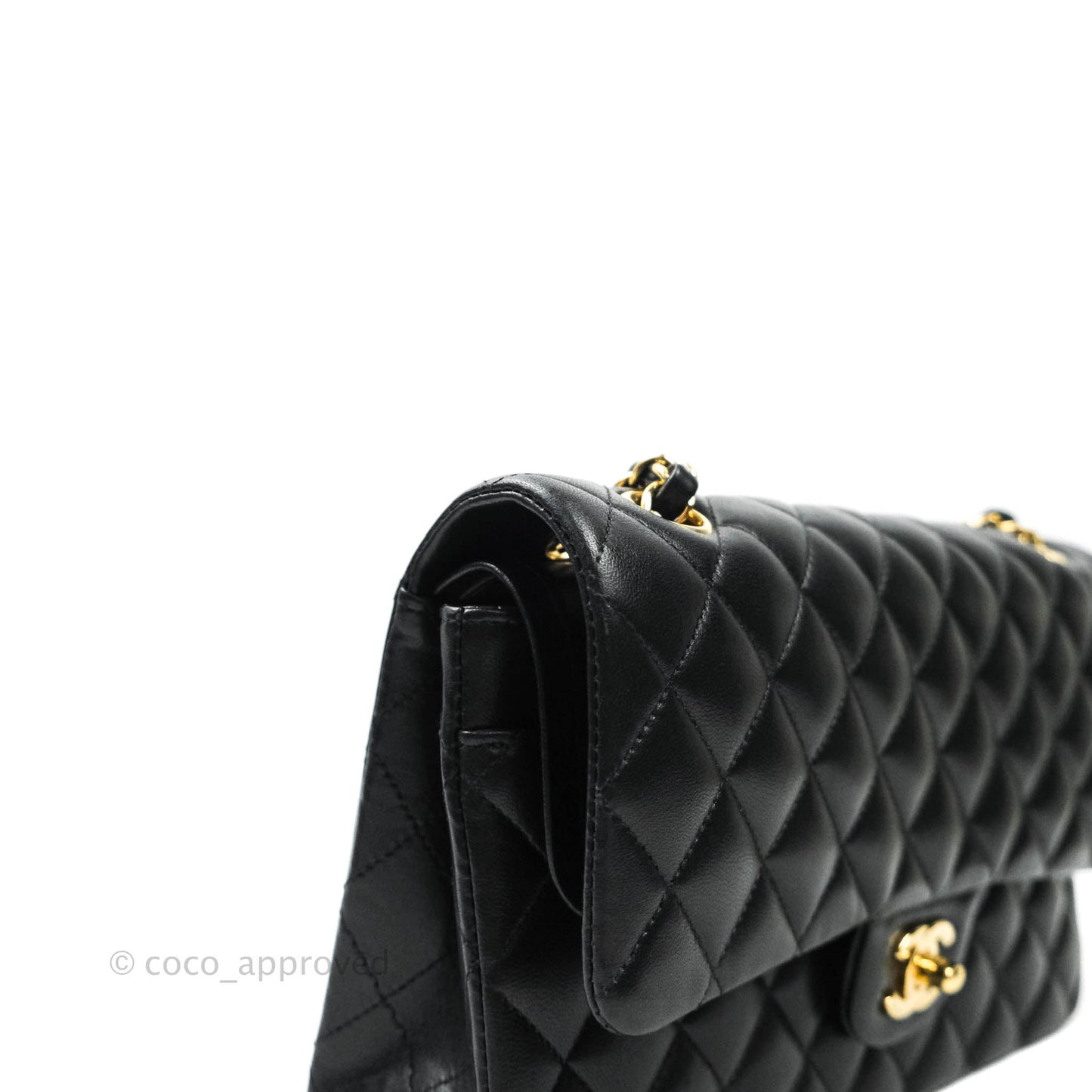 Chanel Classic M/L Medium Double Flap Black Lambskin Gold Hardware