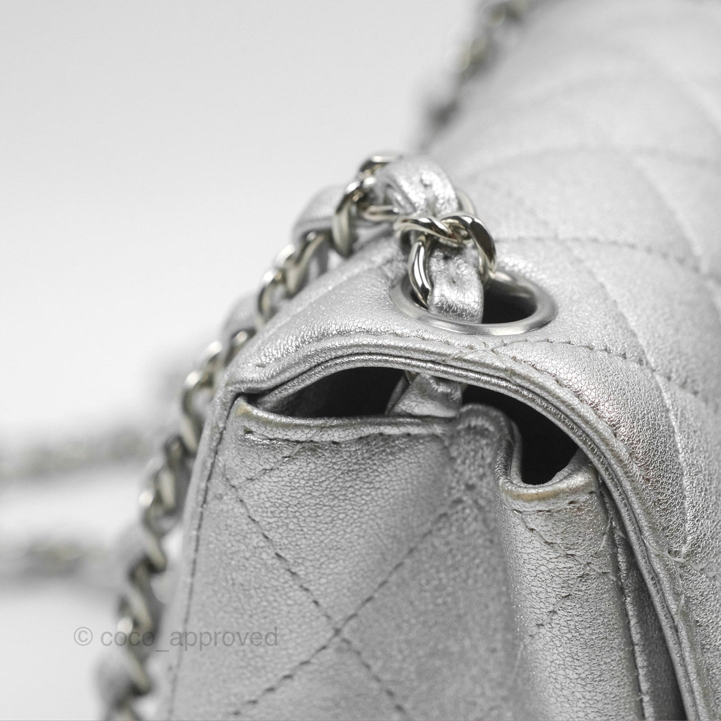 Chanel Classic Quilted Mini Square Flap Silver Lambskin Silver Hardware
