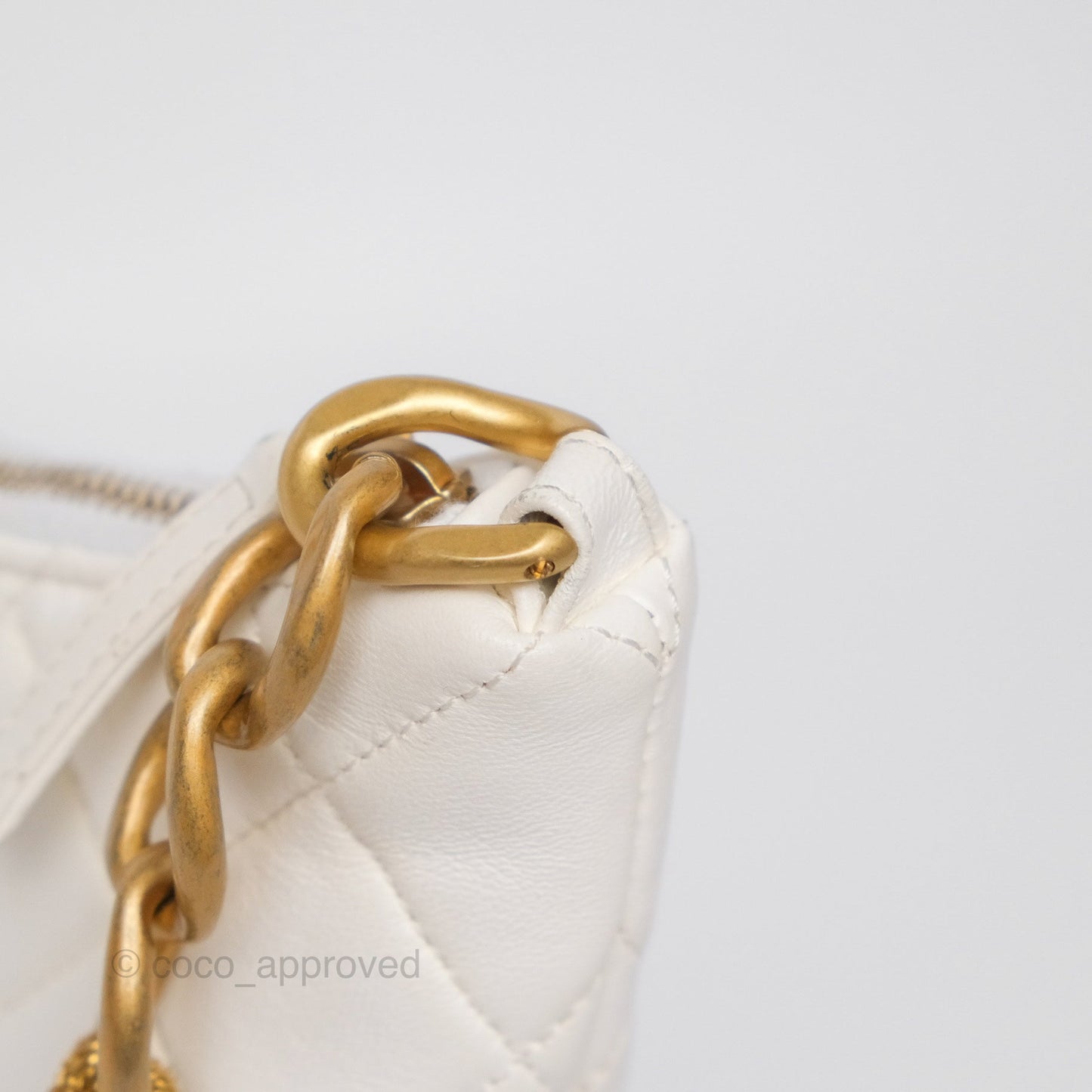 Chanel Chain Hobo Bag Quilted White Lambskin Aged Gold Hardware 23A